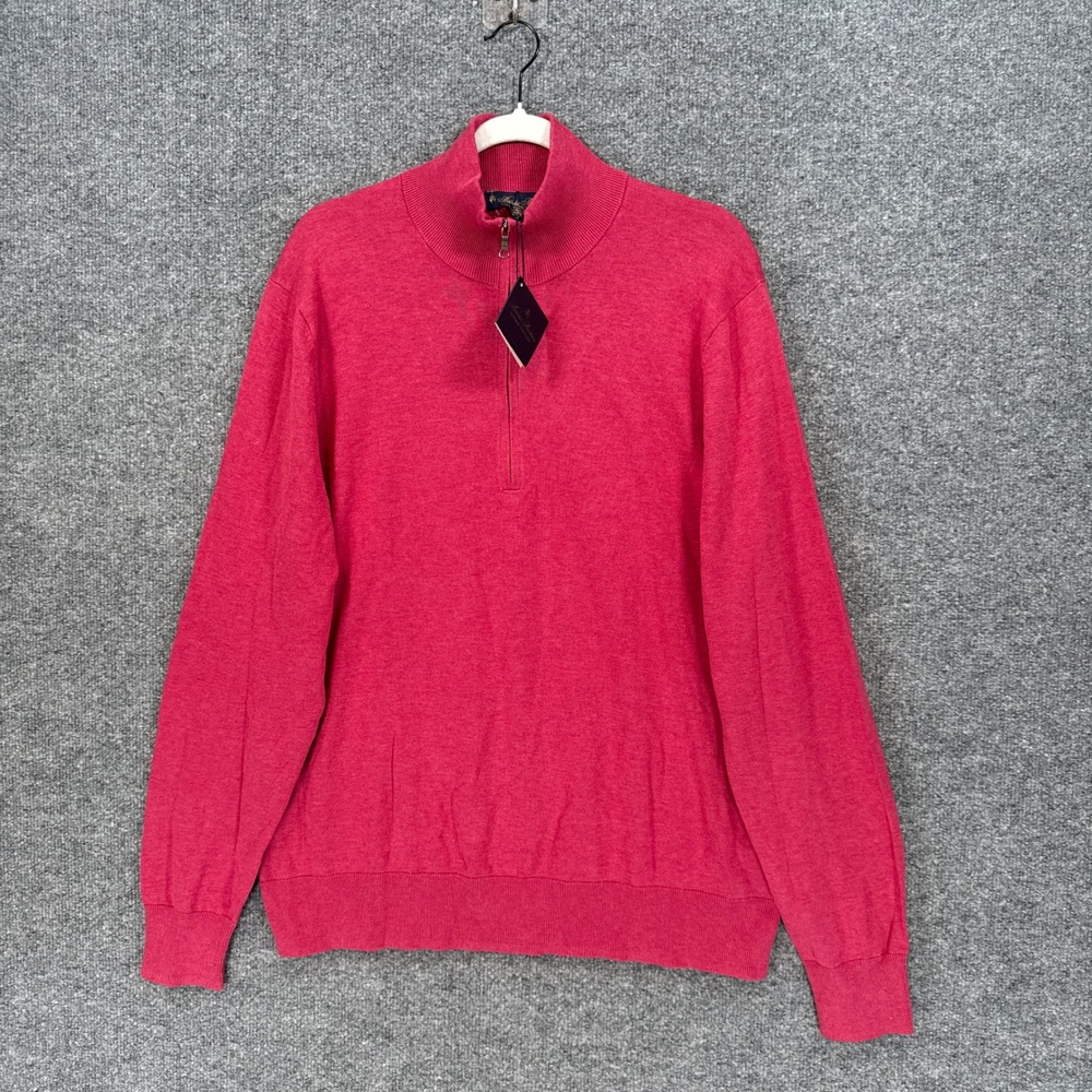 Brooks Brothers Sweater Mens Large Pink Supima Cotton 1/4 Zip Pullover NEW